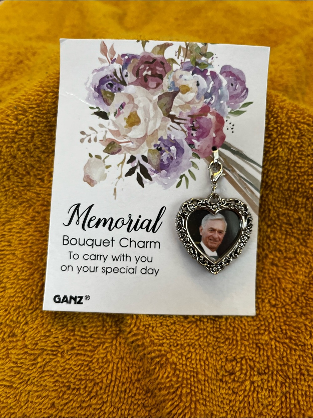 GANZ Silver Heart Bouquet Memorial Charm with Floral Card